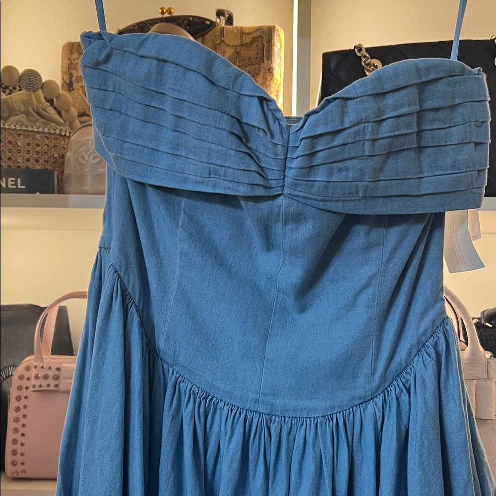 LoveShackFancy Strapless Denim Blue Dress